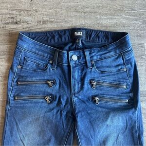 PAIGE Dark Blue Jeans with Zipper Pocket Design, Moto Jeans
